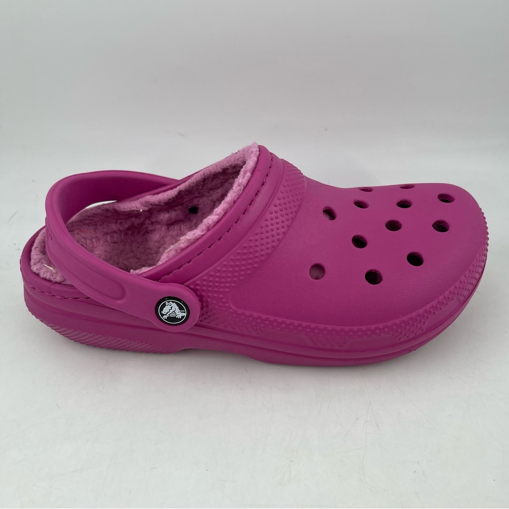 👞 Crocs Unisex Adults Classic Fuchsia Faux Fur Lined Clogs Mules -Size W/7 | M/5